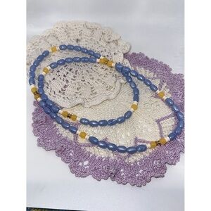 Vintage Light Blue, Gold & Cream Beaded Necklace